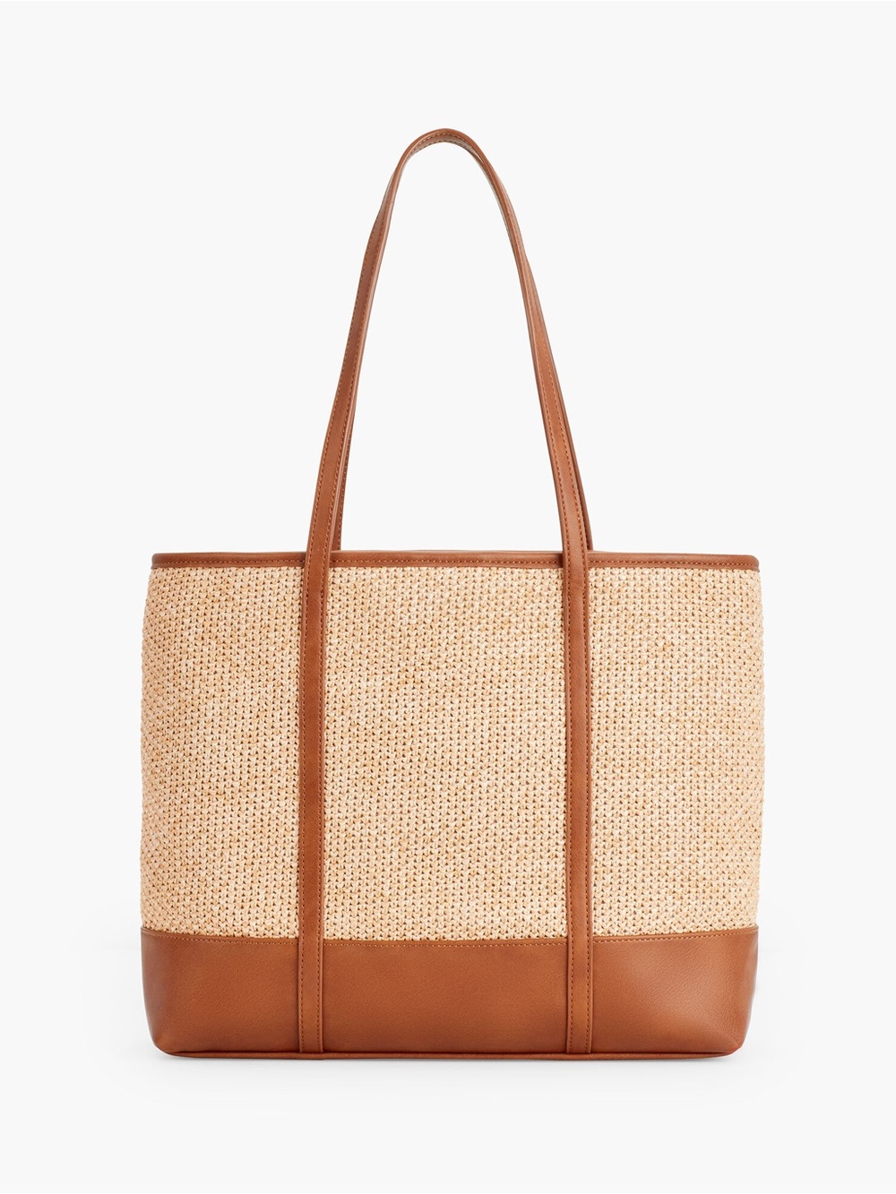 Talbots Natural Woven Tote with Tan Leather Trim